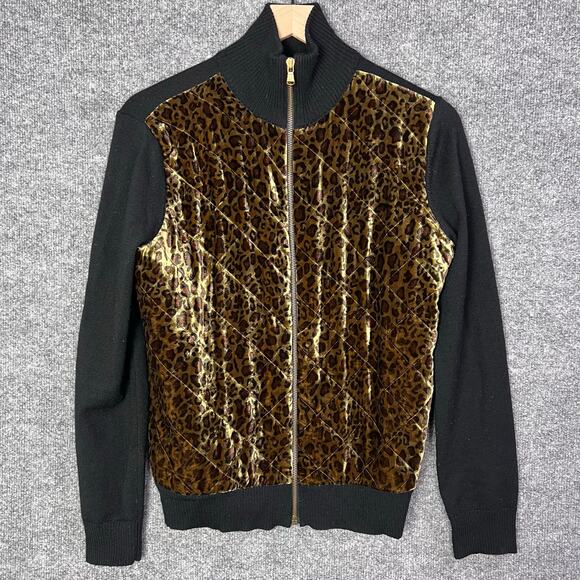 Lauren by Ralph Lauren Jackets & Blazers - Ralph Lauren Quilted Velvet Leopard‎ Black Wool Cardigan Sweater Jacket Size M